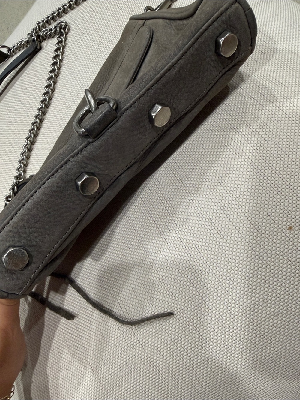 Rebecca Minkoff Gray Leather Crossbody with Silver Chain - Picture 2 of 4